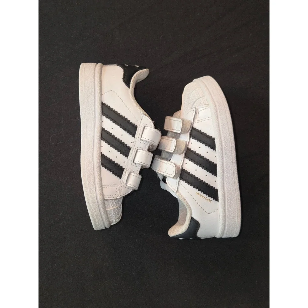 Adidas Superstar Kids White Black Hook Loop Strap Sneakers Shoes Toddler Size 5K